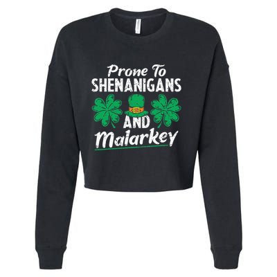 Prone To Shenanigans And Malarkey Clovers Shamrock Vintage Cropped Pullover Crew
