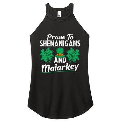 Prone To Shenanigans And Malarkey Clovers Shamrock Vintage Women's Perfect Tri Rocker Tank