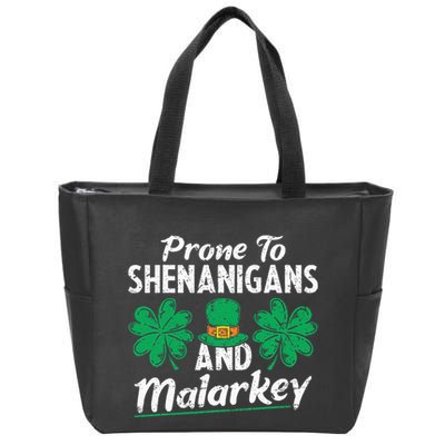 Prone To Shenanigans And Malarkey Clovers Shamrock Vintage Zip Tote Bag