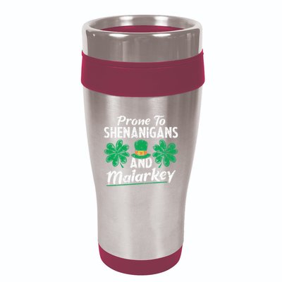 Prone To Shenanigans And Malarkey Clovers Shamrock Vintage 16oz Travel Tumbler