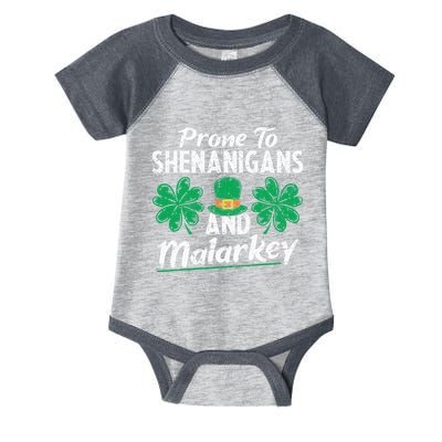 Prone To Shenanigans And Malarkey Clovers Shamrock Vintage Infant Baby Jersey Bodysuit