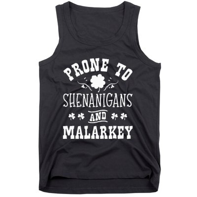 Prone To Shenanigans and Malarkey St Patricks Day Shamrock Tank Top