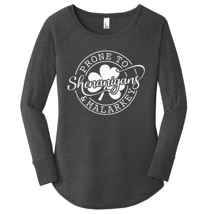 Prone To Shenanigans And Malarkey St Patricks Day Women's Perfect Tri Tunic Long Sleeve Shirt