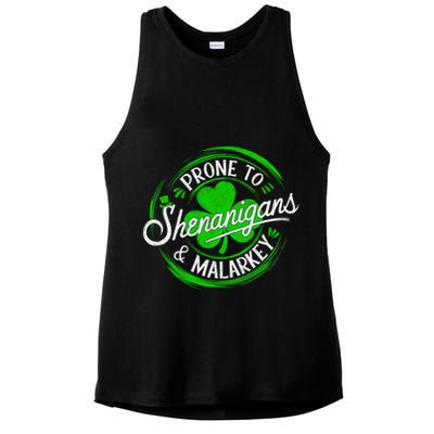 Prone To Shenanigans And Malarkey St Patrick's Day Shamrock Ladies PosiCharge Tri-Blend Wicking Tank