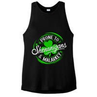 Prone To Shenanigans And Malarkey St Patrick's Day Shamrock Ladies PosiCharge Tri-Blend Wicking Tank