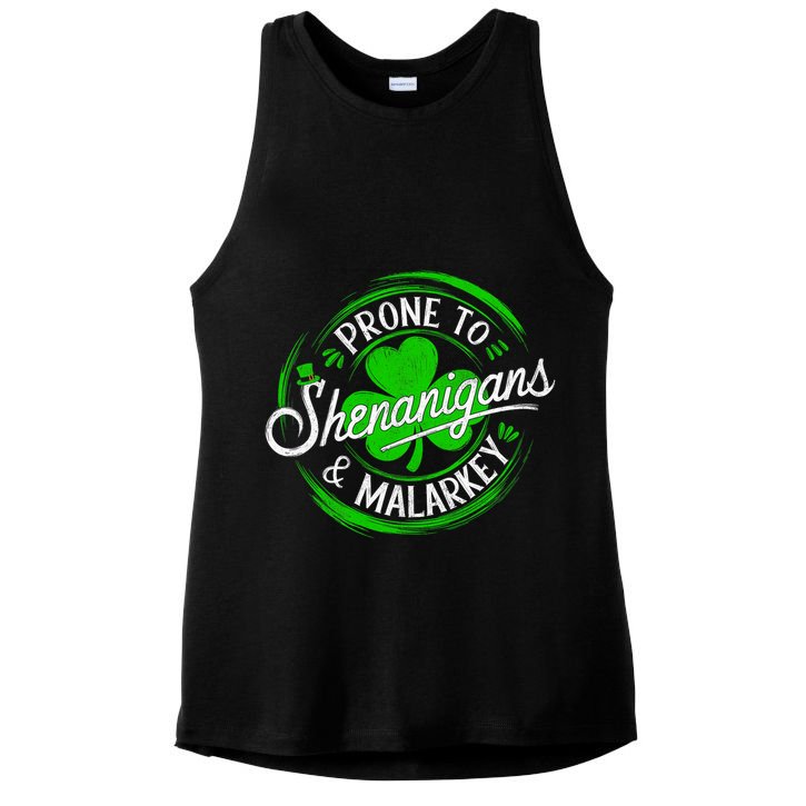 Prone To Shenanigans And Malarkey St Patrick's Day Shamrock Ladies PosiCharge Tri-Blend Wicking Tank
