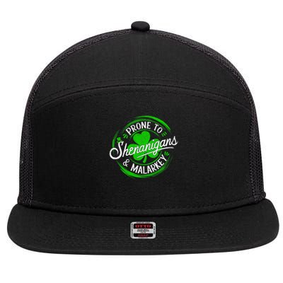 Prone To Shenanigans And Malarkey St Patrick's Day Shamrock 7 Panel Mesh Trucker Snapback Hat