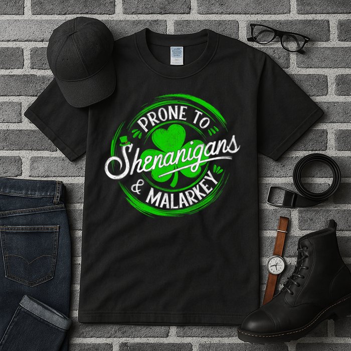 Prone To Shenanigans And Malarkey St Patrick's Day Shamrock Tall T-Shirt