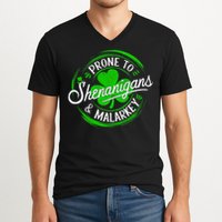 Prone To Shenanigans And Malarkey St Patrick's Day Shamrock V-Neck T-Shirt