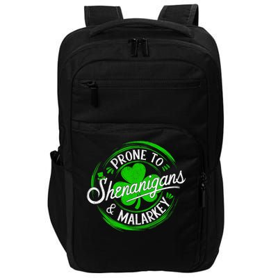 Prone To Shenanigans And Malarkey St Patrick's Day Shamrock Impact Tech Backpack