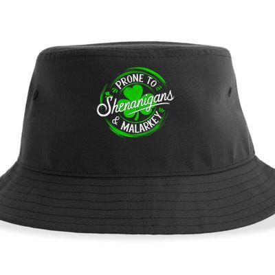 Prone To Shenanigans And Malarkey St Patrick's Day Shamrock Sustainable Bucket Hat