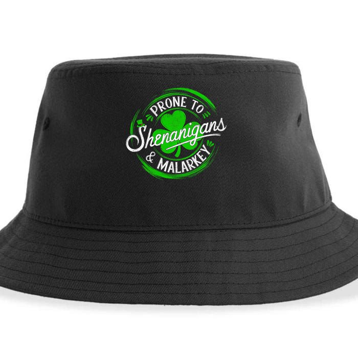 Prone To Shenanigans And Malarkey St Patrick's Day Shamrock Sustainable Bucket Hat