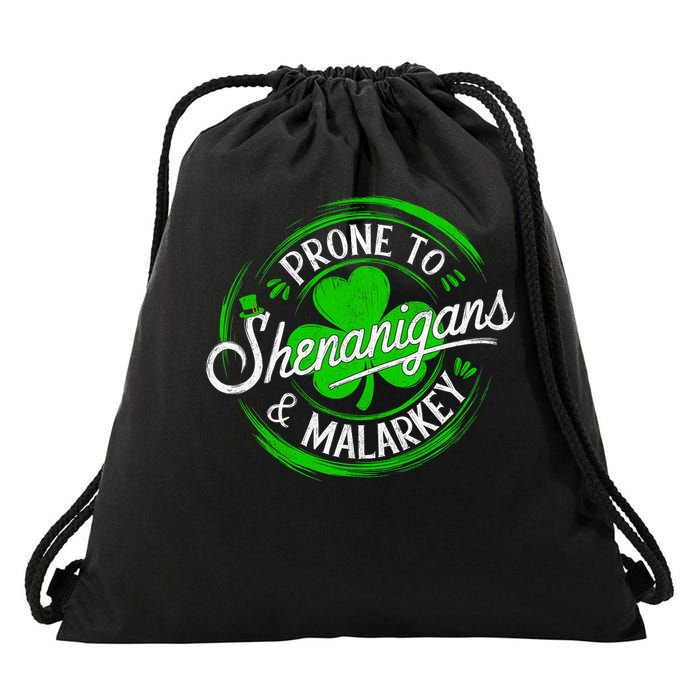 Prone To Shenanigans And Malarkey St Patrick's Day Shamrock Drawstring Bag