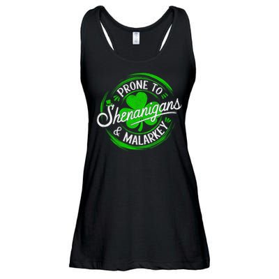 Prone To Shenanigans And Malarkey St Patrick's Day Shamrock Ladies Essential Flowy Tank