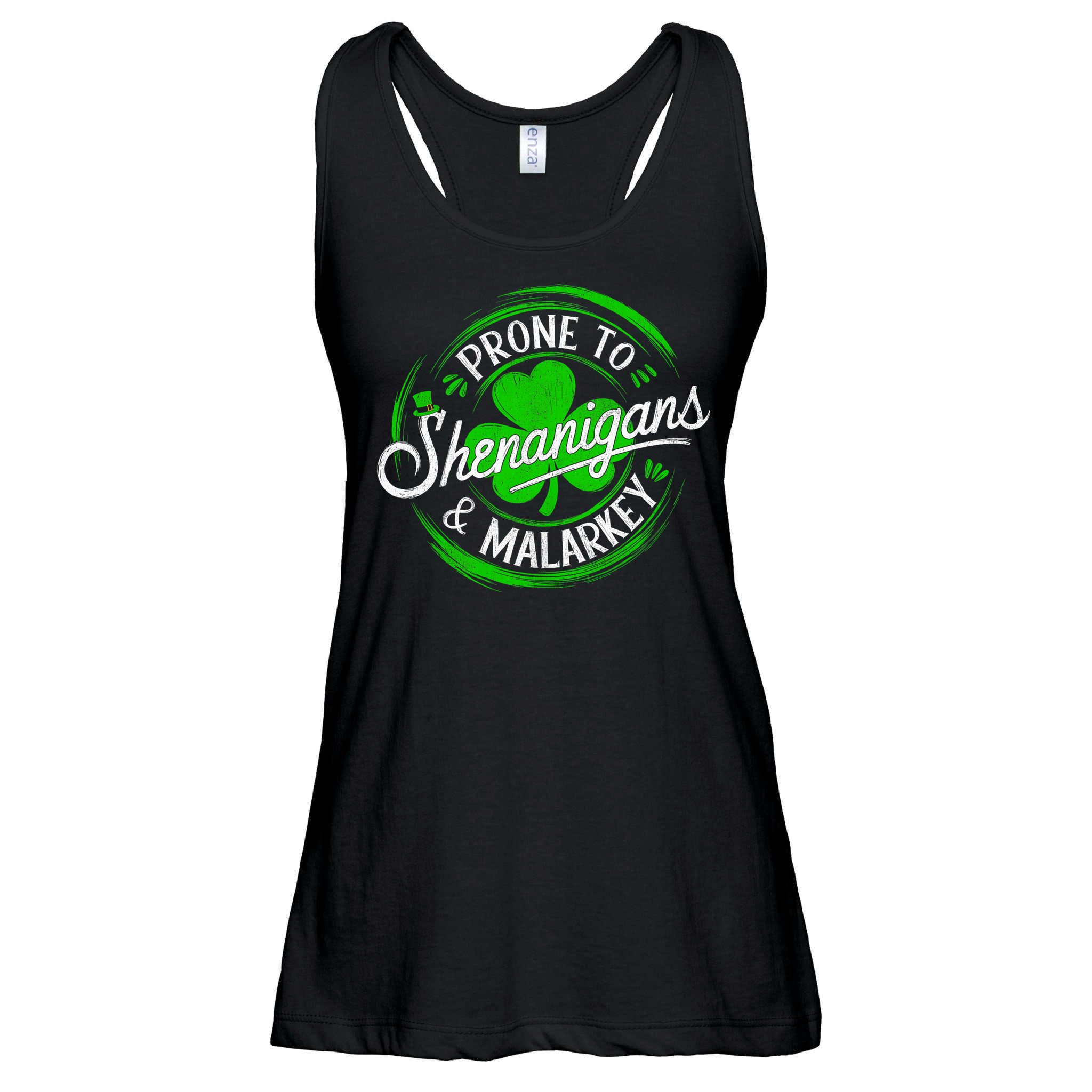 Prone To Shenanigans And Malarkey St Patrick's Day Shamrock Ladies Essential Flowy Tank