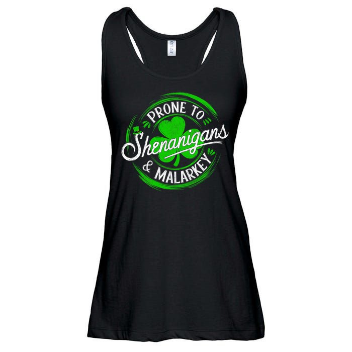 Prone To Shenanigans And Malarkey St Patrick's Day Shamrock Ladies Essential Flowy Tank