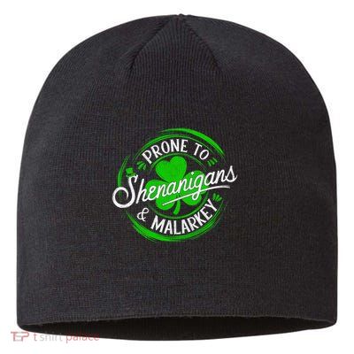 Prone To Shenanigans And Malarkey St Patrick's Day Shamrock Sustainable Beanie