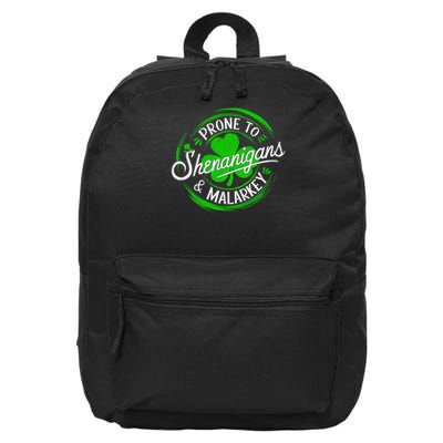 Prone To Shenanigans And Malarkey St Patrick's Day Shamrock 16 in Basic Backpack