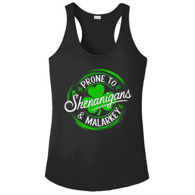 Prone To Shenanigans And Malarkey St Patrick's Day Shamrock Ladies PosiCharge Competitor Racerback Tank