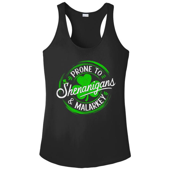 Prone To Shenanigans And Malarkey St Patrick's Day Shamrock Ladies PosiCharge Competitor Racerback Tank