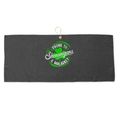 Prone To Shenanigans And Malarkey St Patrick's Day Shamrock Large Microfiber Waffle Golf Towel