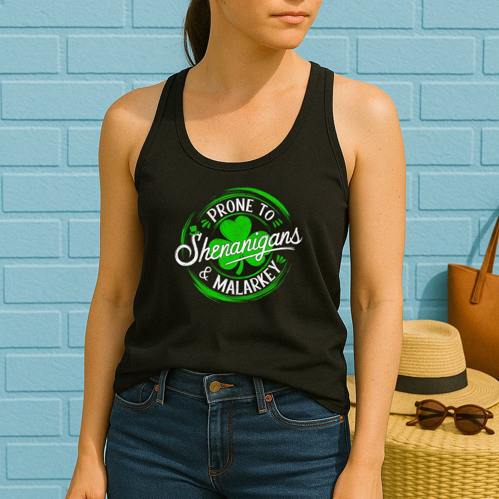 Prone To Shenanigans And Malarkey St Patrick's Day Shamrock Womens Tank Top