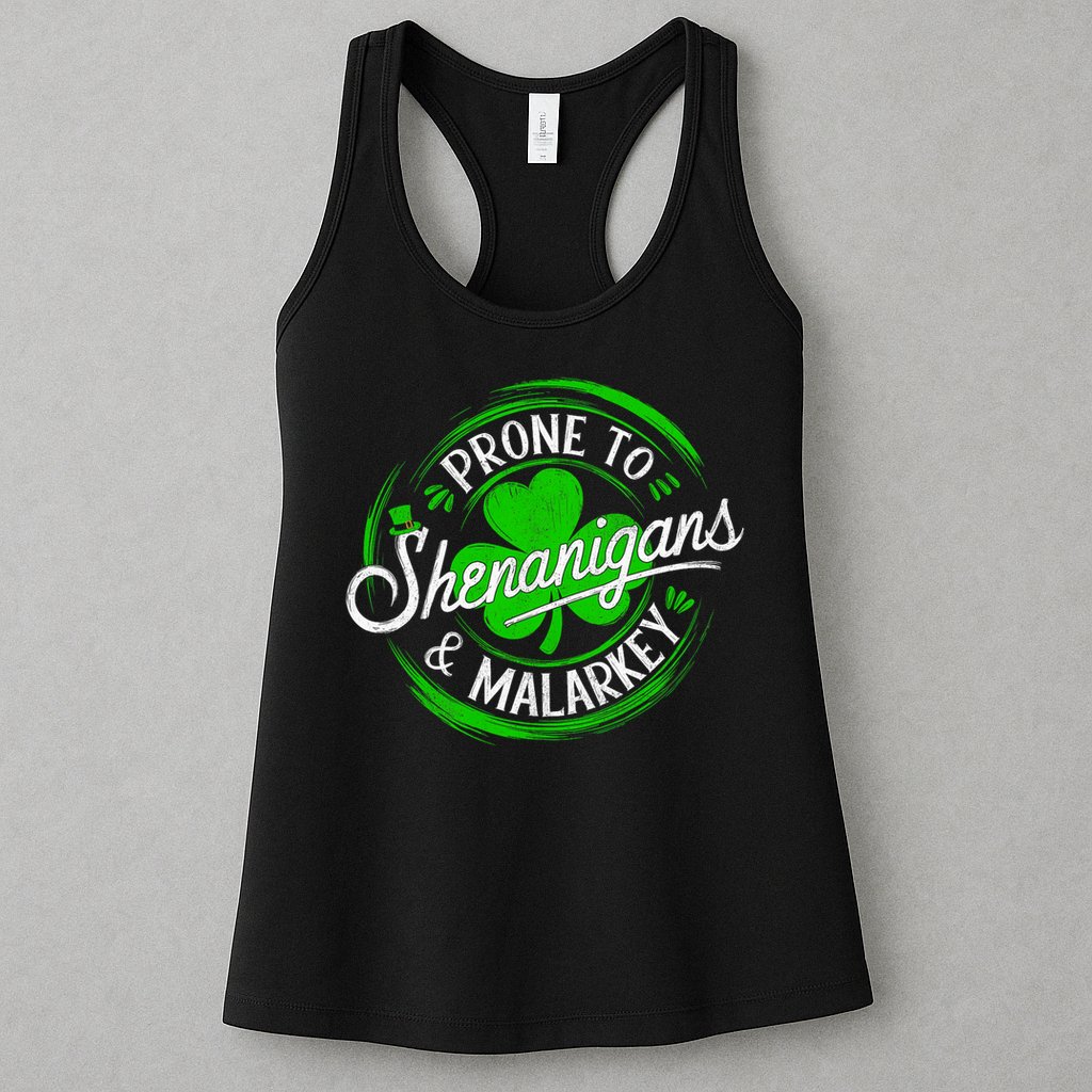 Prone To Shenanigans And Malarkey St Patrick's Day Shamrock Womens Tank Top