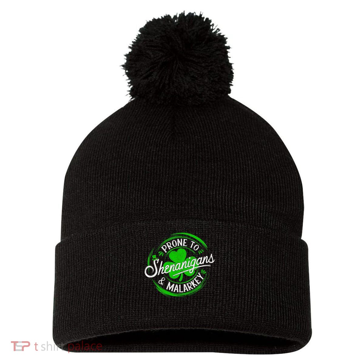 Prone To Shenanigans And Malarkey St Patrick's Day Shamrock Pom Pom 12in Knit Beanie