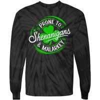 Prone To Shenanigans And Malarkey St Patrick's Day Shamrock Tie-Dye Long Sleeve Shirt