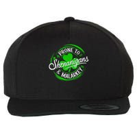 Prone To Shenanigans And Malarkey St Patrick's Day Shamrock Wool Snapback Cap