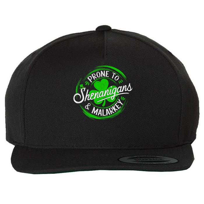 Prone To Shenanigans And Malarkey St Patrick's Day Shamrock Wool Snapback Cap