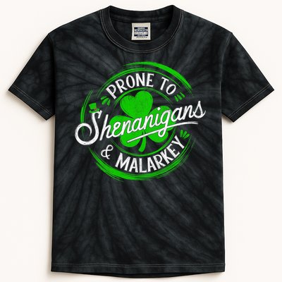 Prone To Shenanigans And Malarkey St Patrick's Day Shamrock Kids Tie-Dye T-Shirt