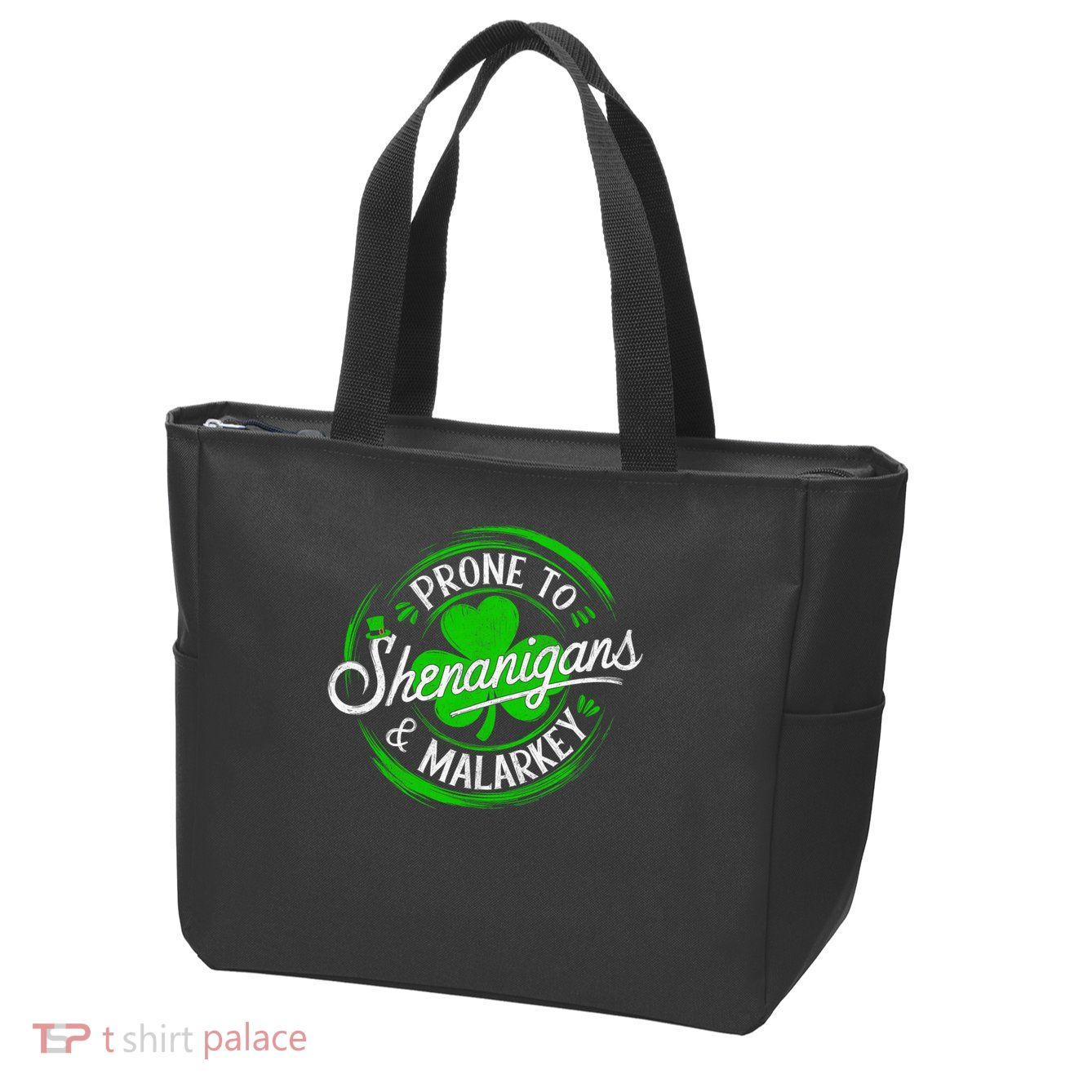 Prone To Shenanigans And Malarkey St Patrick's Day Shamrock Zip Tote Bag
