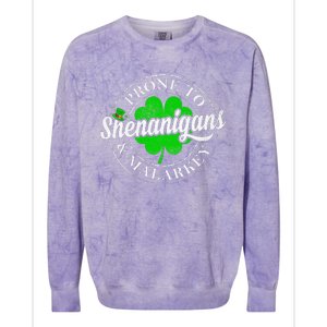 Prone To Shenanigans & Malarkey Fun Clovers St Patrick's Day Colorblast Crewneck Sweatshirt