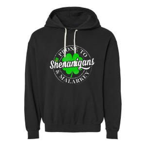 Prone To Shenanigans & Malarkey Fun Clovers St Patrick's Day Garment-Dyed Fleece Hoodie