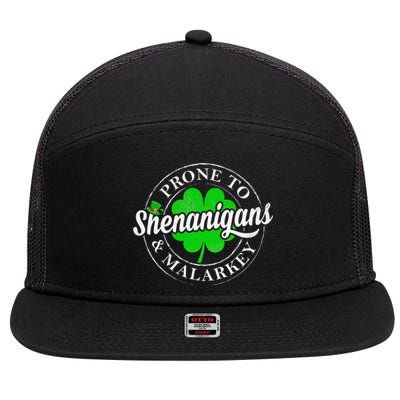 Prone To Shenanigans & Malarkey Fun Clovers St Patrick's Day 7 Panel Mesh Trucker Snapback Hat