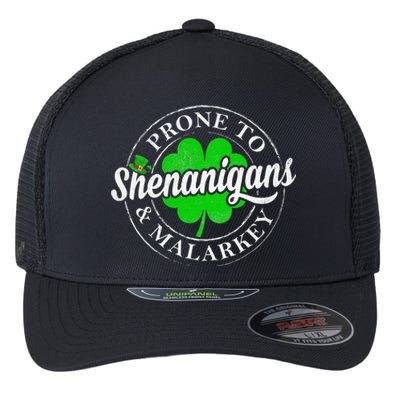 Prone To Shenanigans & Malarkey Fun Clovers St Patrick's Day Flexfit Unipanel Trucker Cap