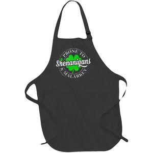 Prone To Shenanigans & Malarkey Fun Clovers St Patrick's Day Full-Length Apron With Pockets