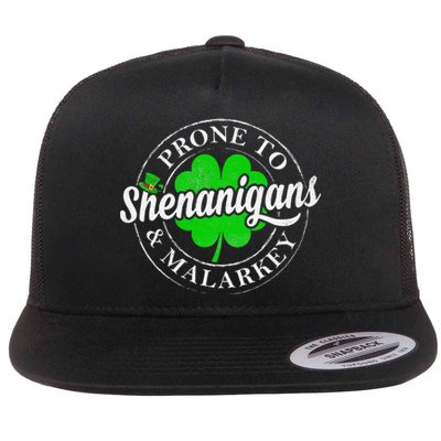 Prone To Shenanigans & Malarkey Fun Clovers St Patrick's Day Flat Bill Trucker Hat