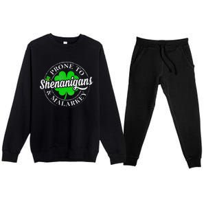 Prone To Shenanigans & Malarkey Fun Clovers St Patrick's Day Premium Crewneck Sweatsuit Set