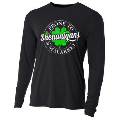 Prone To Shenanigans & Malarkey Fun Clovers St Patrick's Day Cooling Performance Long Sleeve Crew