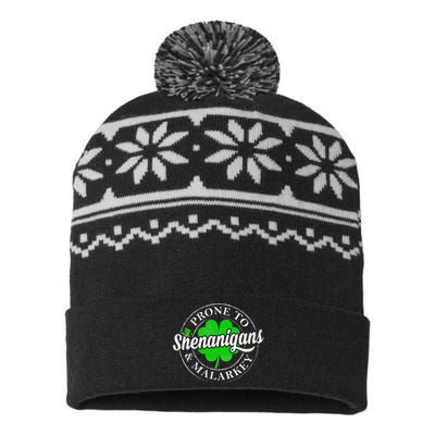 Prone To Shenanigans & Malarkey Fun Clovers St Patrick's Day USA-Made Snowflake Beanie