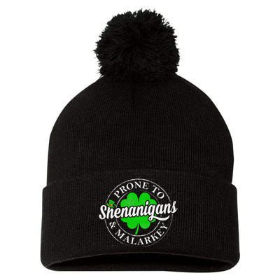 Prone To Shenanigans & Malarkey Fun Clovers St Patrick's Day Pom Pom 12in Knit Beanie