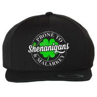 Prone To Shenanigans & Malarkey Fun Clovers St Patrick's Day Wool Snapback Cap