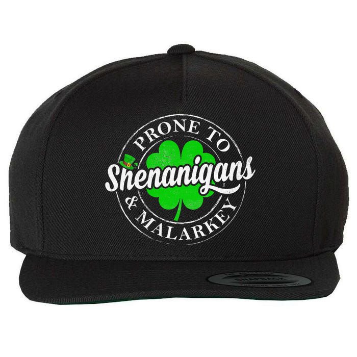 Prone To Shenanigans & Malarkey Fun Clovers St Patrick's Day Wool Snapback Cap