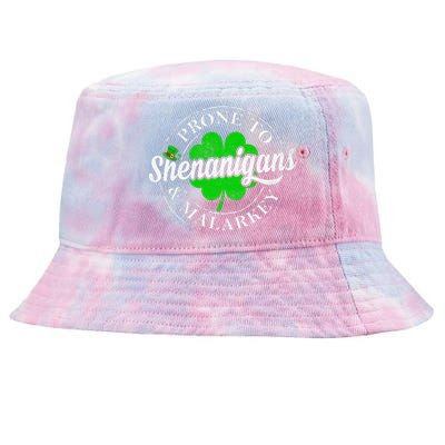 Prone To Shenanigans & Malarkey Fun Clovers St Patrick's Day Tie-Dyed Bucket Hat