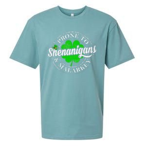 Prone To Shenanigans & Malarkey Fun Clovers St Patrick's Day Sueded Cloud Jersey T-Shirt