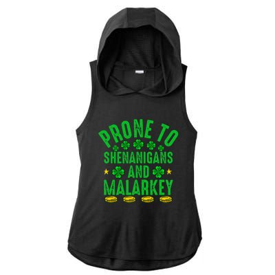 Prone To Shenanigans And Malarkey St Patricks Day Ladies PosiCharge Tri-Blend Wicking Draft Hoodie Tank