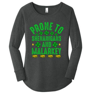 Prone To Shenanigans And Malarkey St Patricks Day Women's Perfect Tri Tunic Long Sleeve Shirt