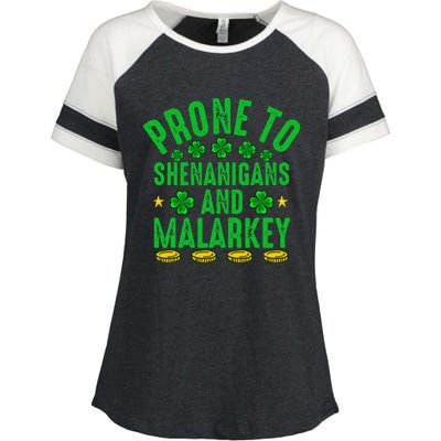 Prone To Shenanigans And Malarkey St Patricks Day Enza Ladies Jersey Colorblock Tee